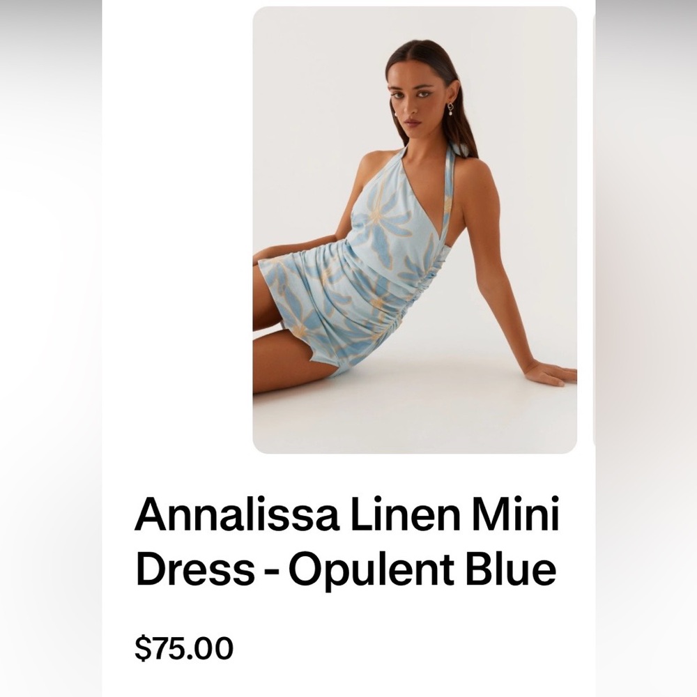 Peppermayo Annalissa Linen Mini Dress in Opulent Blue Side Ruching Size 4 NWT - Picture 9 of 13